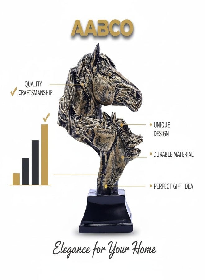 AABCO Poly Resin 2 Horse Heads 10 Inch Black Antique Gold, for Home & Office Decor, Gifting (9 x 9 x 26 cm) - Image 3